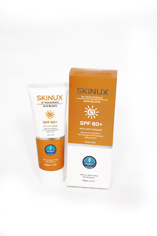 Skinux Sun Block SPF 60+ 60g – Lightweight Sunscreen with Antioxidants for UV Protection & Daily Skin Care (All Skin Types)